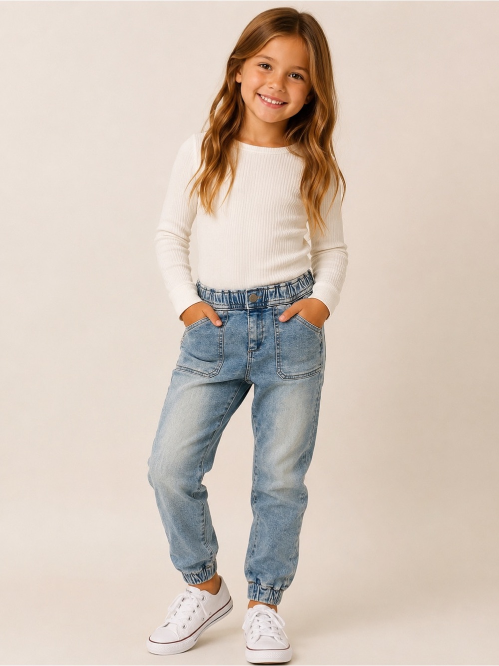 DL1961 Lara Jogger Jeans Girls 5T Light Wash Stretch Denim Elastic Waist